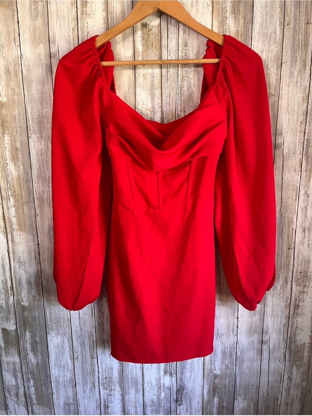Princess Polly Lillie Long Sleeve Mini Dress Size 2 Red Bustier NWT - Picture 2 of 7
